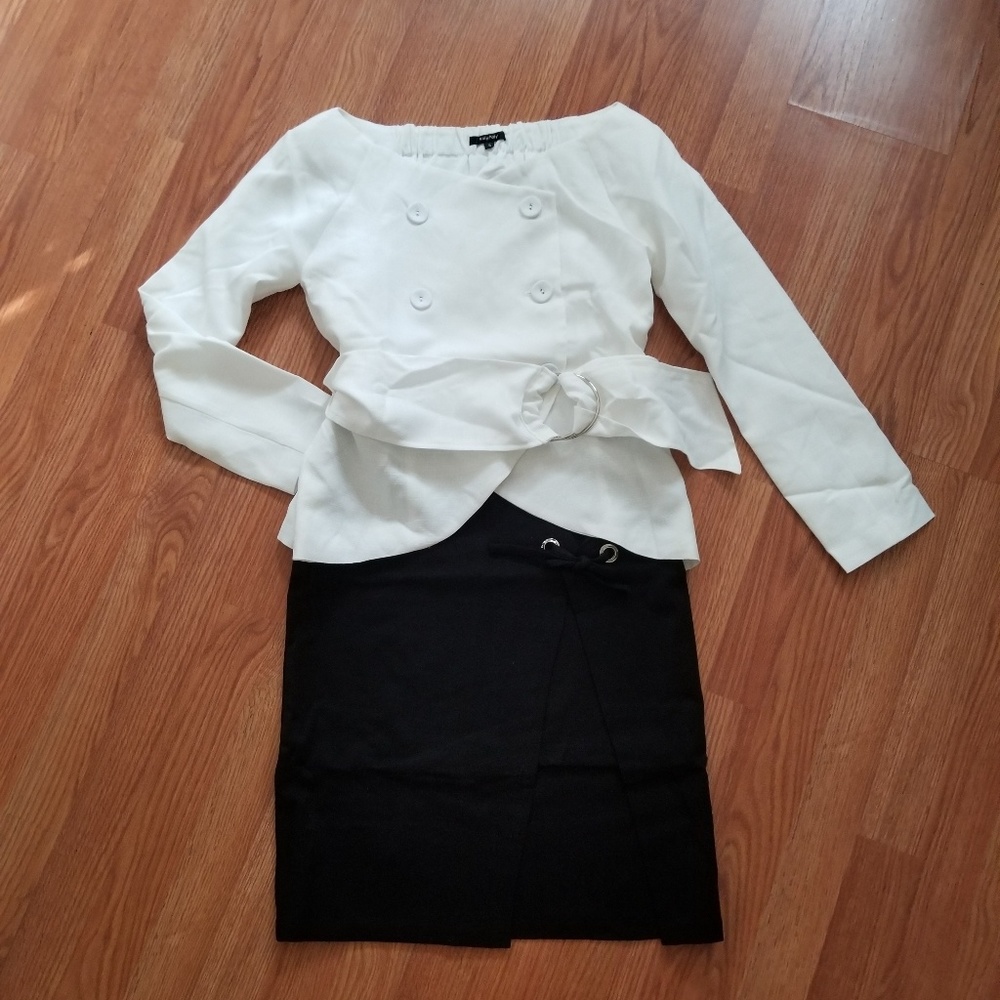 Black Asymmetrical midi pencil skirt - Picture 3 of 8